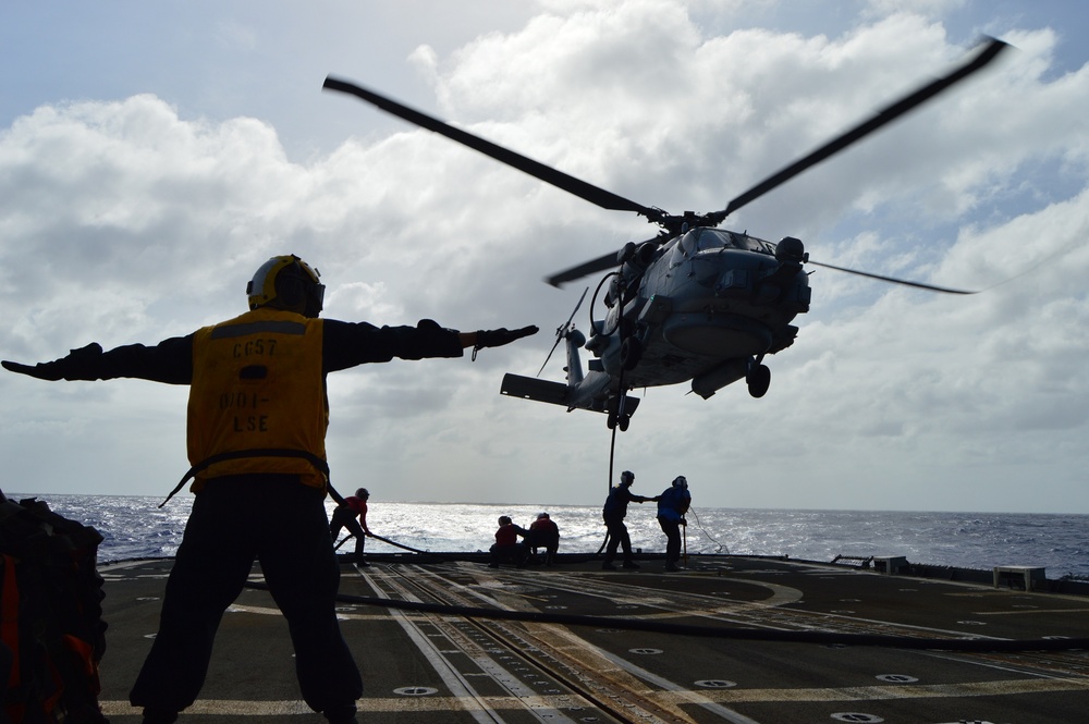 Helicopter Maritime Squadron (HSM) 78 conducts in-flight refueling drills in Philippine Sea