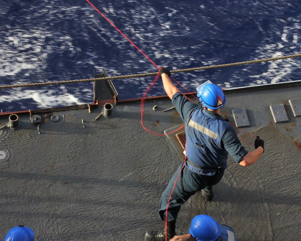 USS Lake Champlain conducts replenishment-at-sea in Philippine Sea