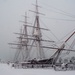 USS Constitution moored in the snow