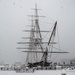 USS Constitution moored in the snow