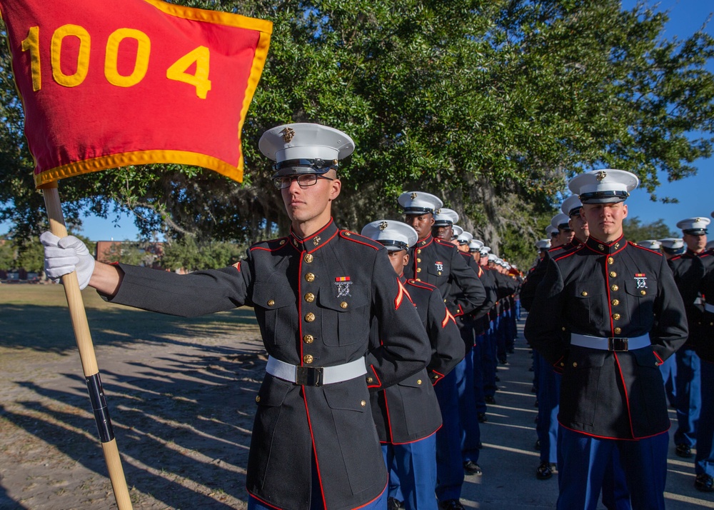 Marine graduates from Marine Corps Recruit Training Parris Island as platoon honor graduate