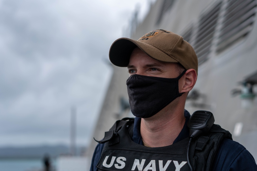 USS Jackson (LCS 6) Sailor Stands Watch