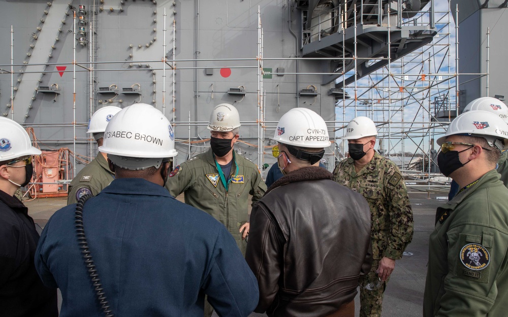 RADM John Meier visits USS George Washington (CVN 73).