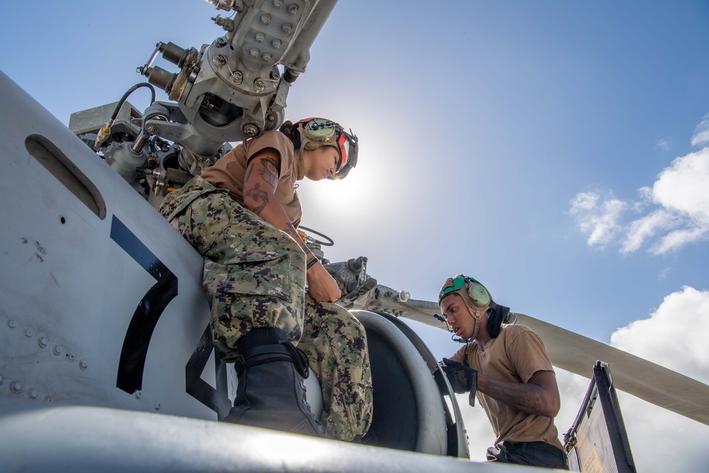 HSC-21 Sailors, attached to USS Charleston, Conduct Maintenance on MH-60S Sea Hawk