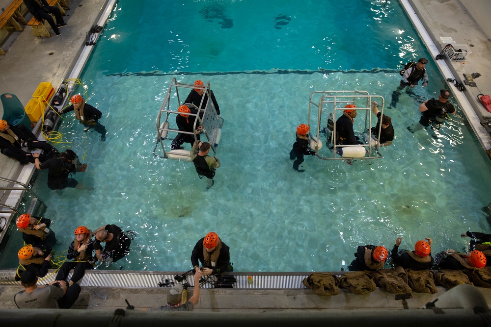 Marines with the 22nd MEU conduct Underwater Egress Training