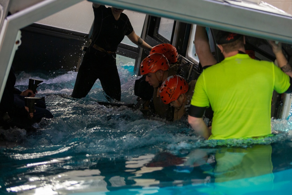 Marines with the 22nd MEU conduct Underwater Egress Training