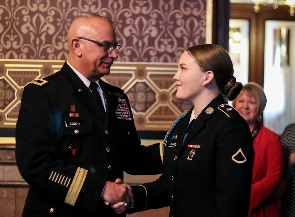 Iowa Adjutant General recognizes first woman to enlist as infantry Soldier
