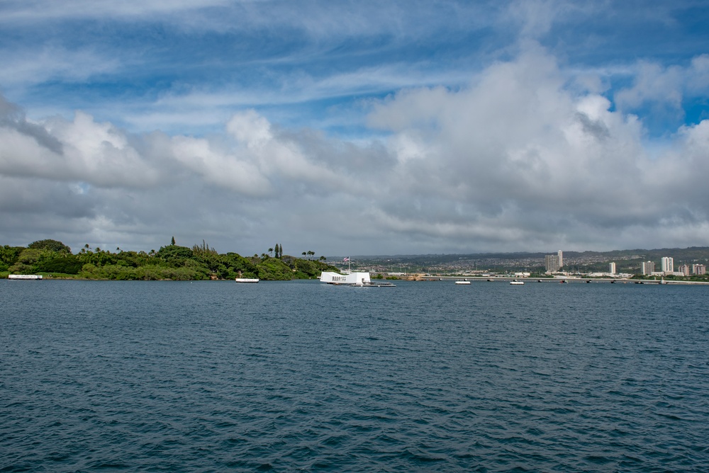 USCG Cutter Stratton render honors to USS Arizona Memorial