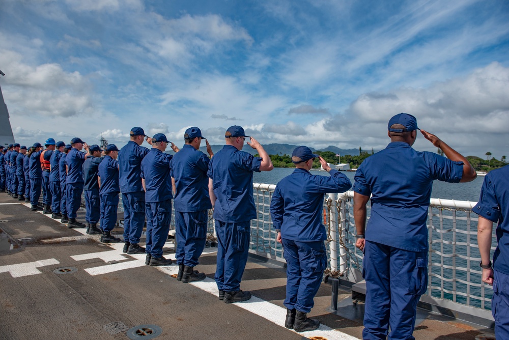 USCG Cutter Stratton render honors to USS Arizona Memorial