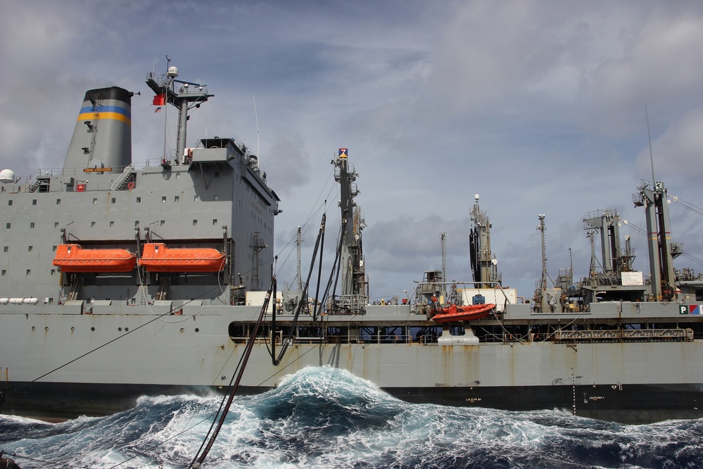 USS Lake Champlain conducts replenishment-at-sea in Philippine Sea