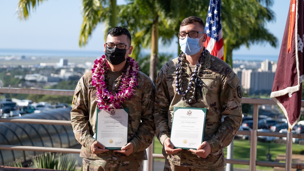 Promotion Ceremony Sgt. Andres Monterrosa and Sgt. Ryan Munoz.