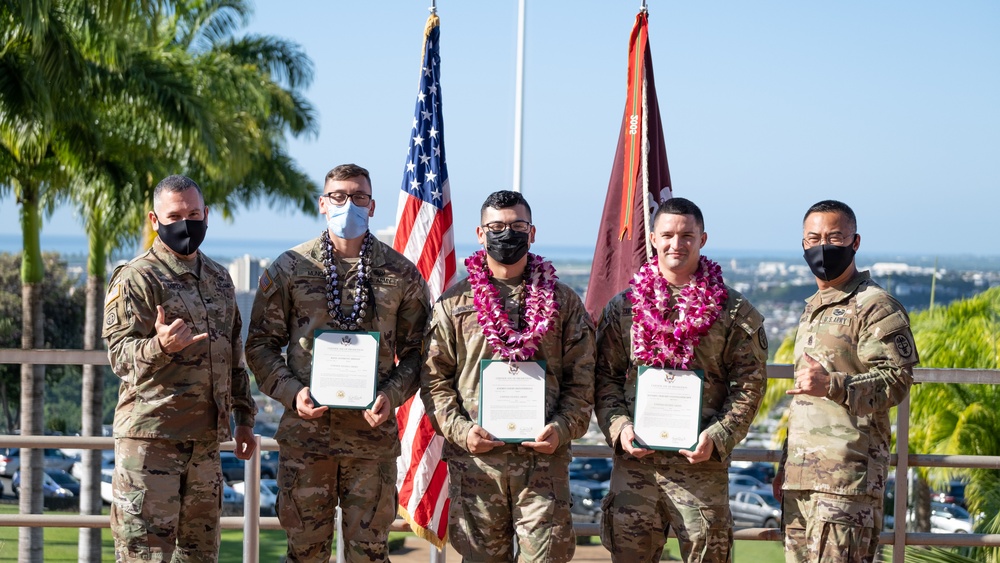Promotion Ceremony for Sgt. Ryan Munoz, Sgt. Andres Monterrosa, and Staff Sgt. Manuel Santiago Dicupe