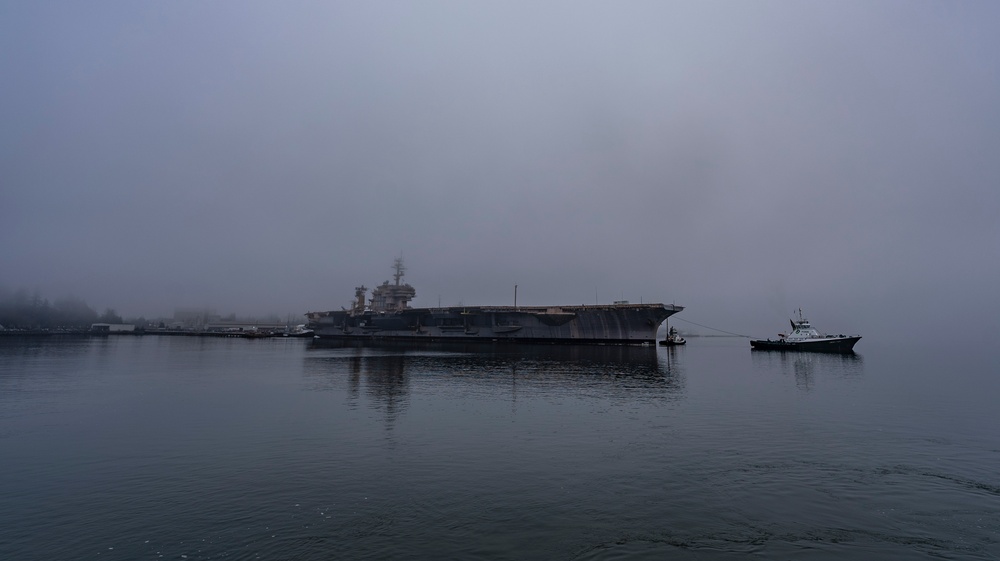 Ex-USS Kitty Hawk Departs Bremerton