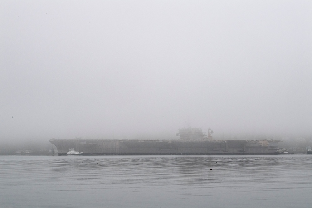 Ex-USS Kitty Hawk Departs Bremerton