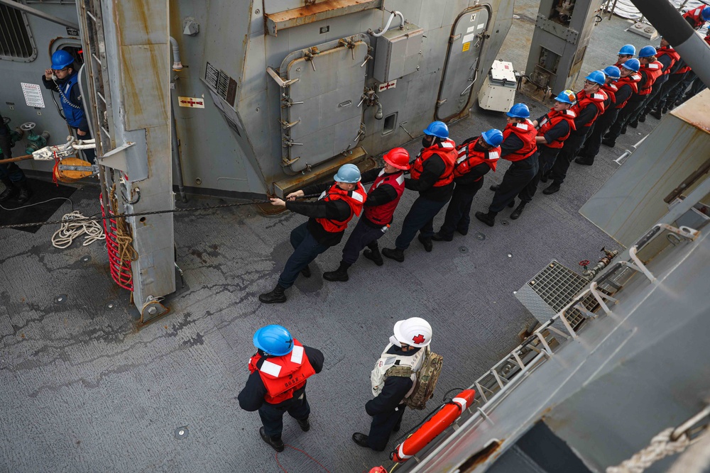 Gravely is deployed with the Harry S. Truman Carrier Strike Group on a scheduled deployment in the U.S. Sixth Fleet area of operations in support of naval operations to maintain maritime stability and security.
