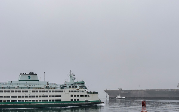 Ex-USS Kitty Hawk Departs Bremerton