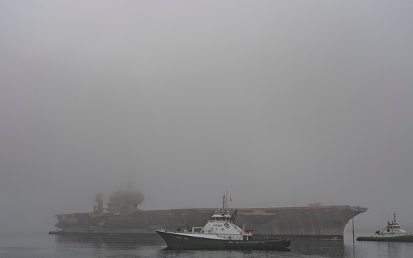 Ex-USS Kitty Hawk Departs Bremerton
