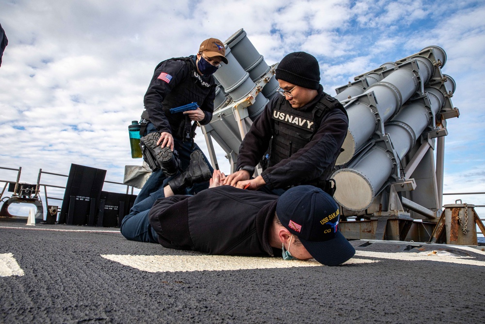 San Jacinto is operating as part of the Harry S. Truman Carrier Strike Group. The Harry S. Truman Carrier Strike Group is on a scheduled deployment in the U.S. Sixth Fleet area of operations.