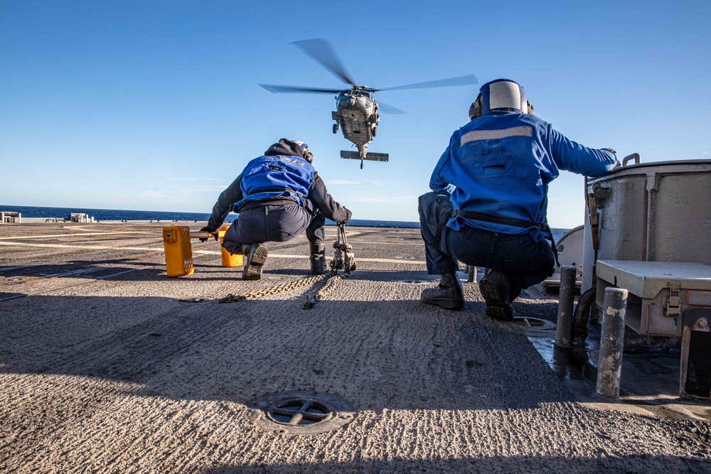 San Jacinto is operating as part of the Harry S. Truman Carrier Strike Group. The Harry S. Truman Carrier Strike Group is on a scheduled deployment in the U.S. Sixth Fleet area of operations.