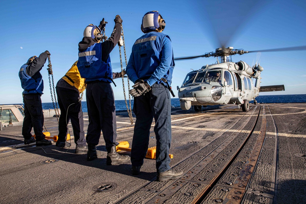 San Jacinto is operating as part of the Harry S. Truman Carrier Strike Group. The Harry S. Truman Carrier Strike Group is on a scheduled deployment in the U.S. Sixth Fleet area of operations.
