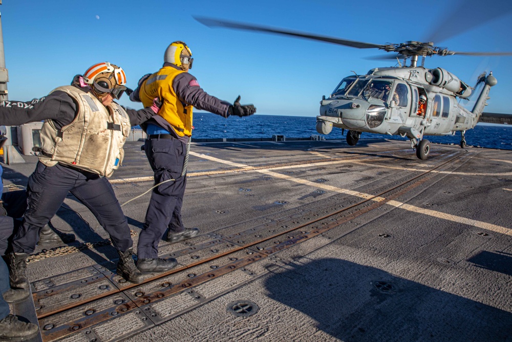 San Jacinto is operating as part of the Harry S. Truman Carrier Strike Group. The Harry S. Truman Carrier Strike Group is on a scheduled deployment in the U.S. Sixth Fleet area of operations.