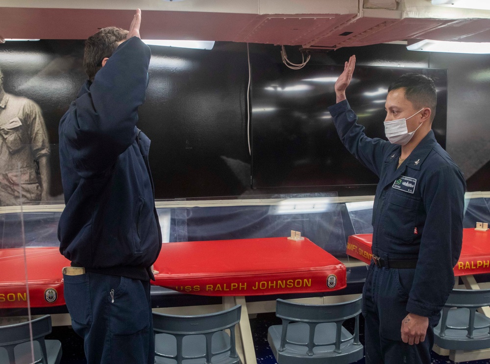 Sailors Re-Enlist Aboard USS Ralph Johnson (DDG 114)