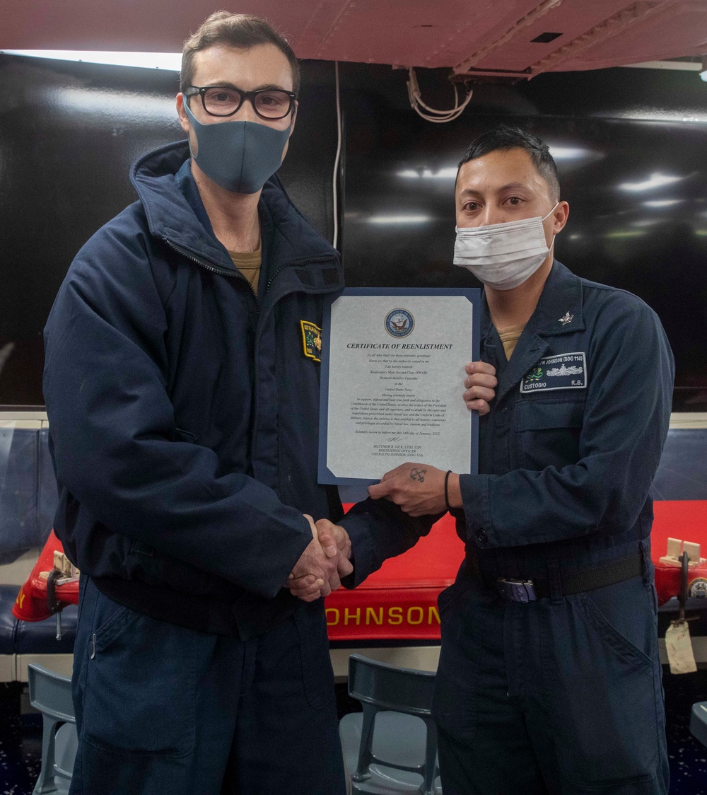 Sailors Re-Enlist Aboard USS Ralph Johnson (DDG 114)