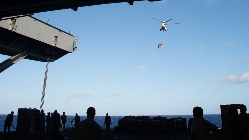 USS Carl Vinson (CVN 70) Conducts Vertical Replenishment-at-Sea with USNS Matthew Perry (T-AKE 9)