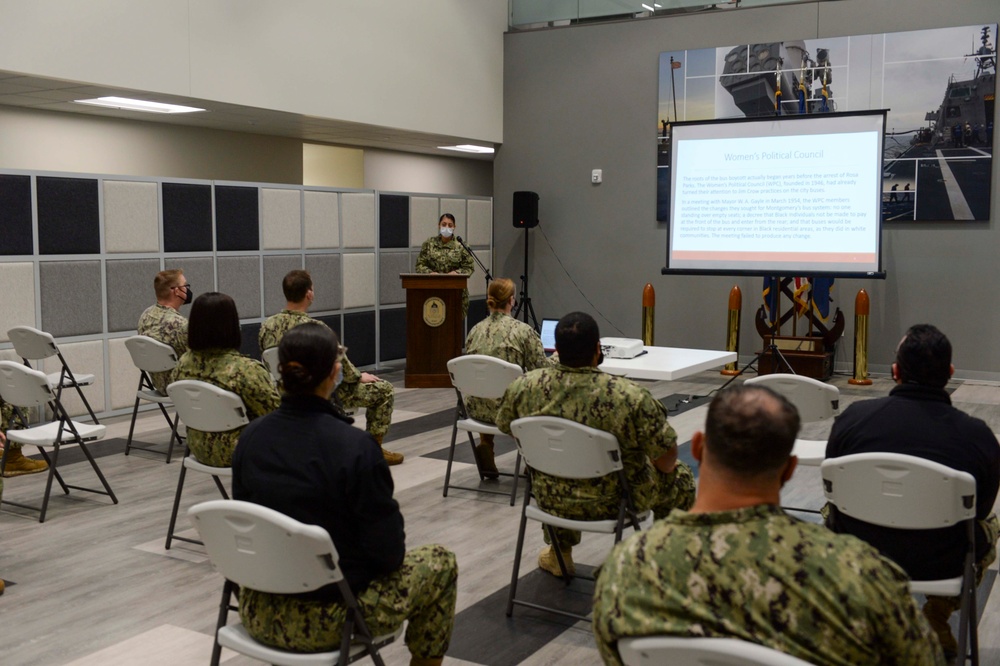 COMLCSRON ONE Sailor speaks during Martin Luther King Jr. Celebration