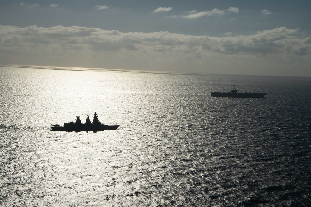 Truman is operating as part of the Harry S. Truman Carrier Strike Group  in the Atlantic Ocean in support of naval operations to maintain maritime stability and security.