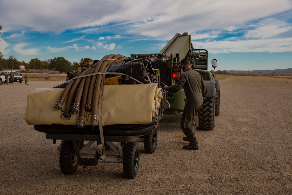 U.S. Marines and Sailors with Marine Wing Support Squadron 373 set up for a FARP during Steel Knight 22