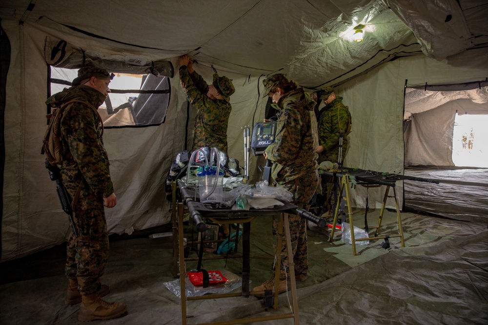 U.S. Marines and Sailors with Combat Logistics Battalion 5 conduct Mobile Combat Operations Center operations during Steel Knight 22