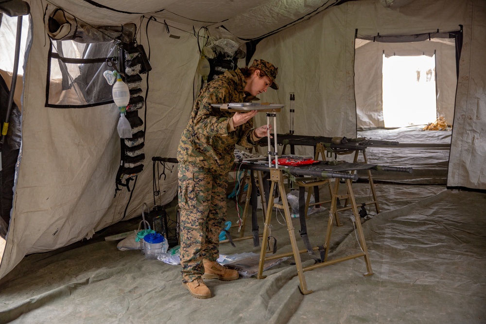 U.S. Marines and Sailors with Combat Logistics Battalion 5 conduct Mobile Combat Operations Center operations during Steel Knight 22