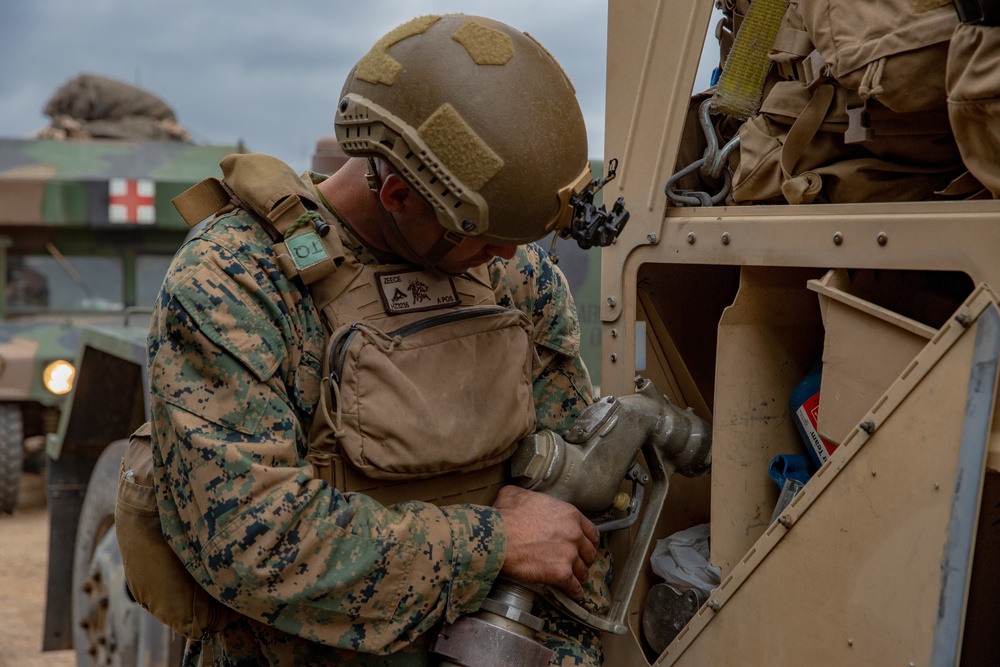 U.S. Marines and Sailors with Combat Logistics Battalion 5 conduct Mobile Combat Operations Center operations during Steel Knight 22