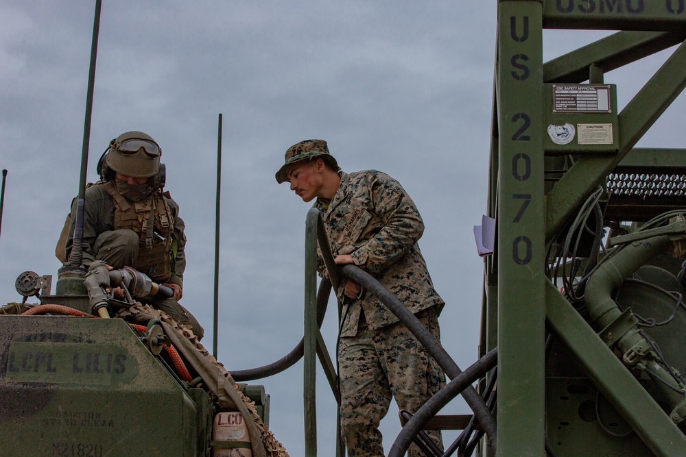 U.S. Marines and Sailors with Combat Logistics Battalion 5 conduct Mobile Combat Operations Center operations during Steel Knight 22