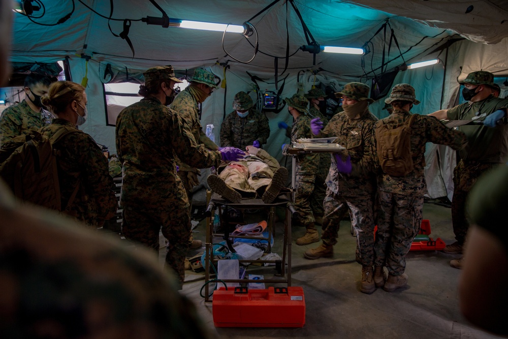 U.S. Marines and Sailors with Combat Logistics Battalion 5 conduct Mobile Combat Operations Center operations during Steel Knight 22