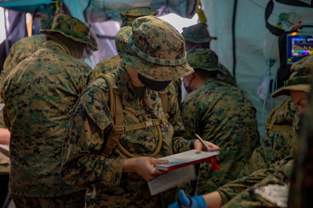 U.S. Marines and Sailors with Combat Logistics Battalion 5 conduct Mobile Combat Operations Center operations during Steel Knight 22