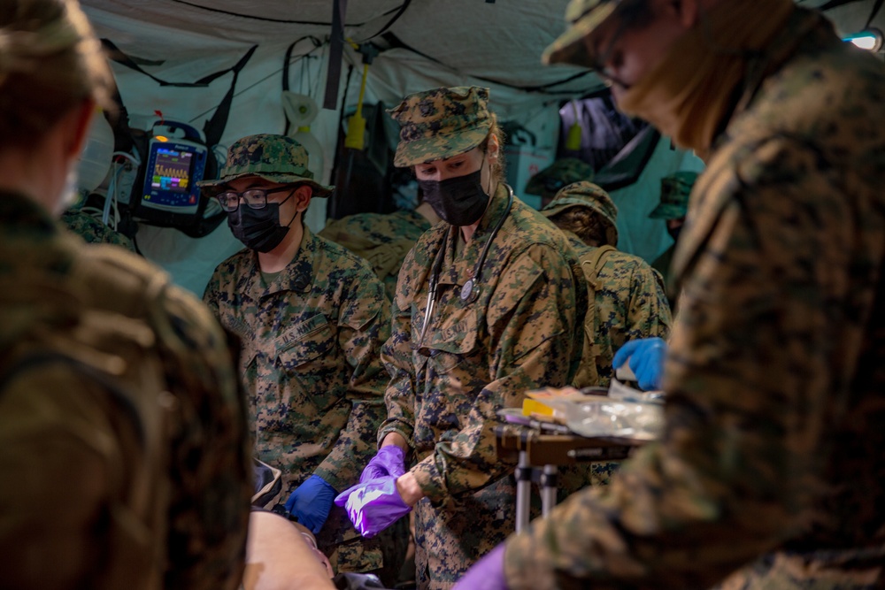 U.S. Marines and Sailors with Combat Logistics Battalion 5 conduct Mobile Combat Operations Center operations during Steel Knight 22