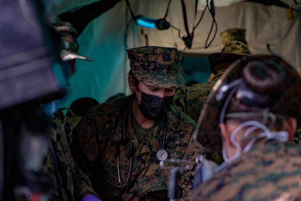 U.S. Marines and Sailors with Combat Logistics Battalion 5 conduct Mobile Combat Operations Center operations during Steel Knight 22