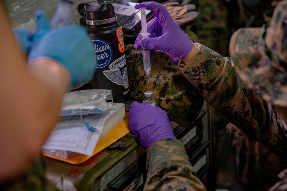 U.S. Marines and Sailors with Combat Logistics Battalion 5 conduct Mobile Combat Operations Center operations during Steel Knight 22