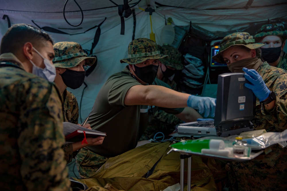 U.S. Marines and Sailors with Combat Logistics Battalion 5 conduct Mobile Combat Operations Center operations during Steel Knight 22