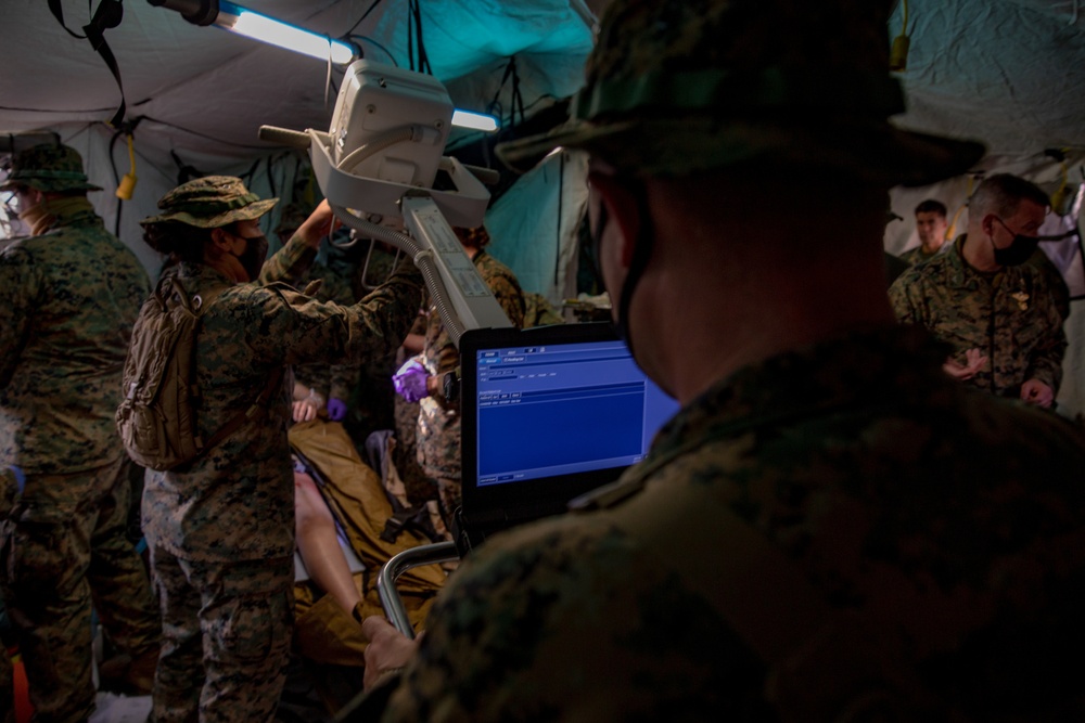 U.S. Marines and Sailors with Combat Logistics Battalion 5 conduct Mobile Combat Operations Center operations during Steel Knight 22