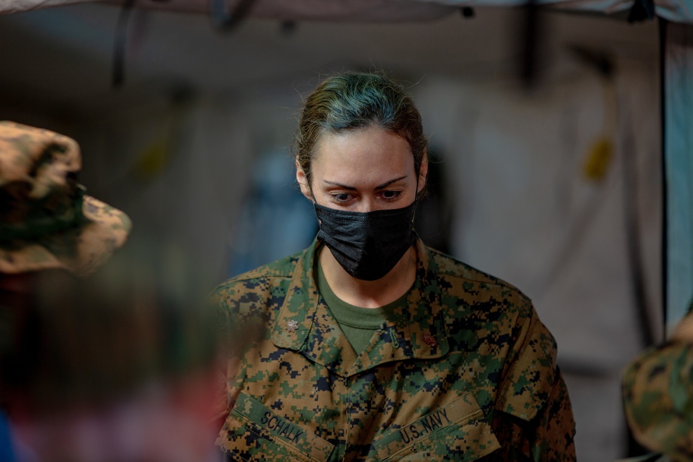 U.S. Marines and Sailors with Combat Logistics Battalion 5 conduct Mobile Combat Operations Center operations during Steel Knight 22