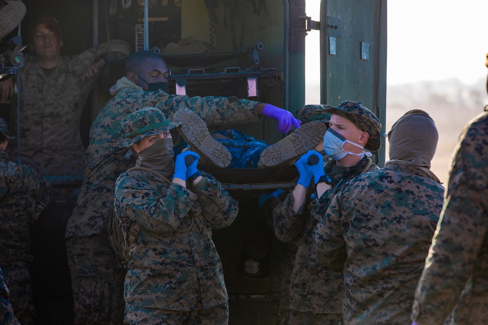 U.S. Marines and Sailors with Combat Logistics Battalion 5 conduct Mobile Combat Operations Center operations during Steel Knight 22