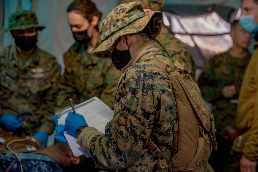 U.S. Marines and Sailors with Combat Logistics Battalion 5 conduct Mobile Combat Operations Center operations during Steel Knight 22