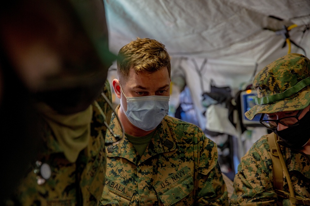 U.S. Marines and Sailors with Combat Logistics Battalion 5 conduct Mobile Combat Operations Center operations during Steel Knight 22