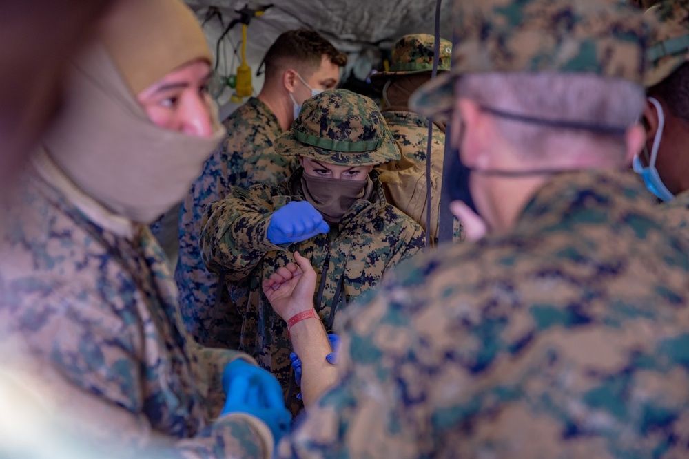 U.S. Marines and Sailors with Combat Logistics Battalion 5 conduct Mobile Combat Operations Center operations during Steel Knight 22