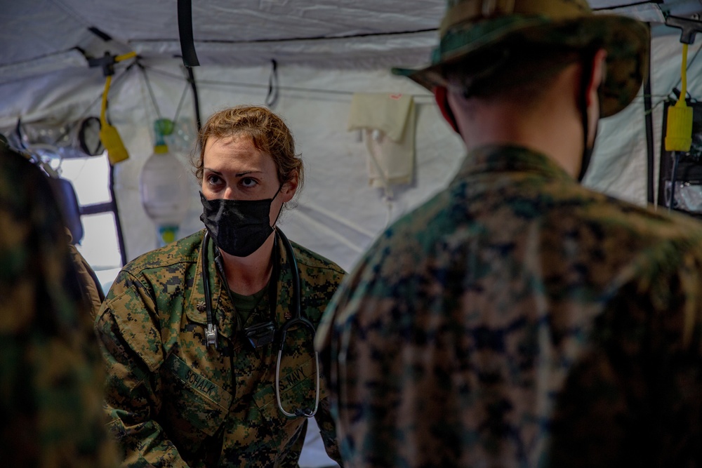 U.S. Marines and Sailors with Combat Logistics Battalion 5 conduct Mobile Combat Operations Center operations during Steel Knight 22