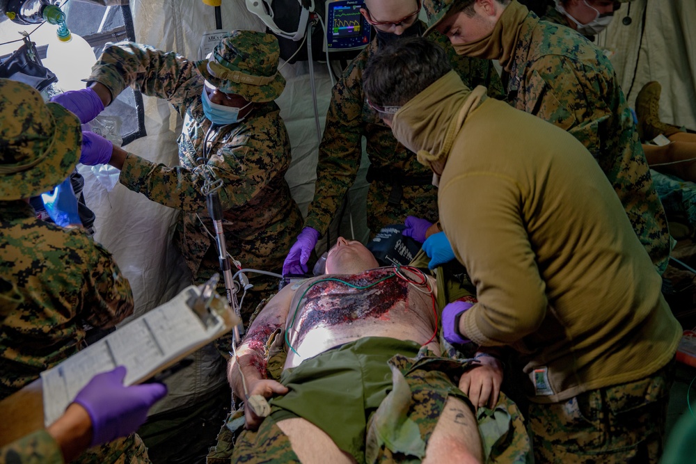 U.S. Marines and Sailors with Combat Logistics Battalion 5 conduct Mobile Combat Operations Center operations during Steel Knight 22