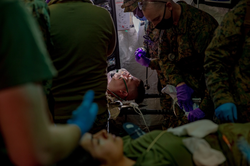 U.S. Marines and Sailors with Combat Logistics Battalion 5 conduct Mobile Combat Operations Center operations during Steel Knight 22